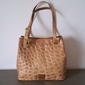 Gianfranco Ferre Logo Croc-Embossed Bag Large Tan Tote Adjustable Strap Vintage